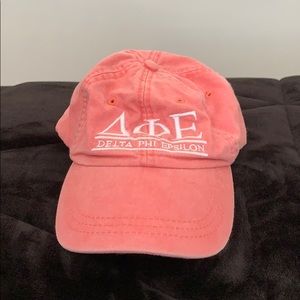 Delta Phi Epsilon Embroidered Hat in Coral Pink